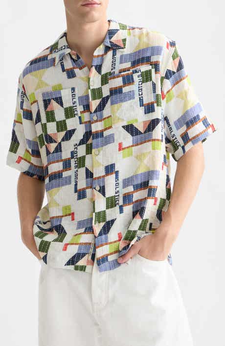 Relaxed Fit Print Short Sleeve Button-Up Shirt