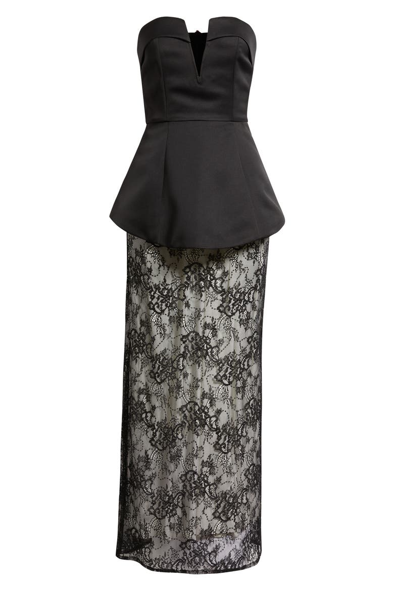 Calista Strapless Mixed Media Cocktail Dress, Alternate, color, BLACK