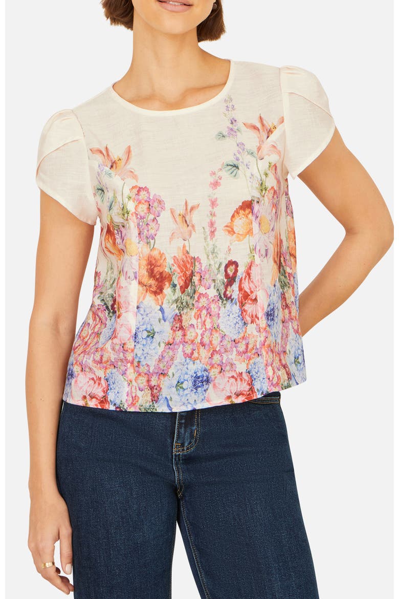 Floral Border Top, Alternate, color, Pink