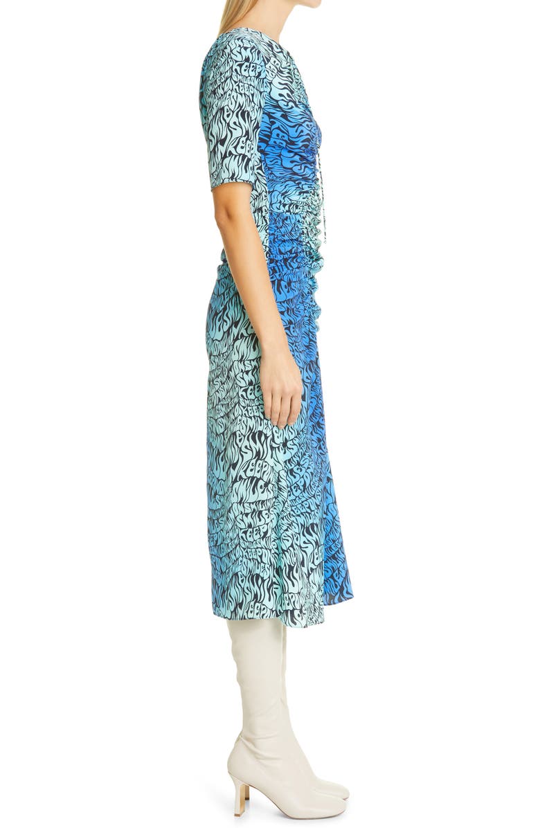 Stella McCartney Ombré Word Print Ruched Silk Midi Dress, Alternate, color, 