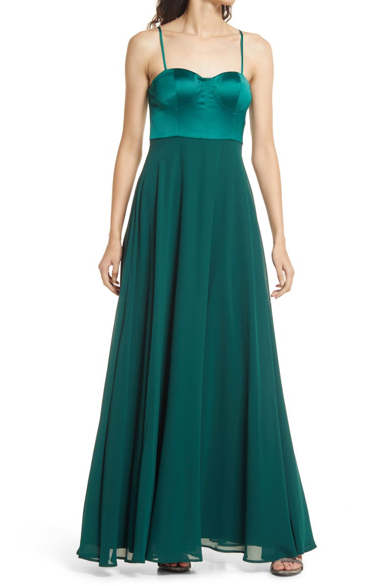 Lulus Best Part of Me Satin Bustier Chiffon Gown, Main, color,