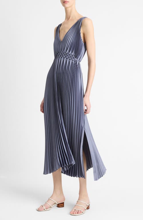 Shop Vince Hand Smocked Pleated Sleeveless Midi Dress In Mauve Thistle