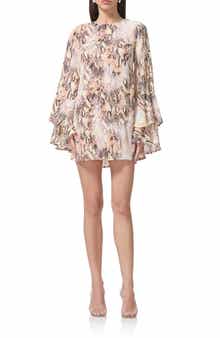 AFRM Marisol Snakeskin Print Long Sleeve Open Back Minidress