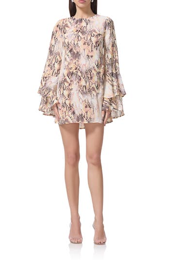 Afrm Marisol Snakeskin Print Long Sleeve Open Back Minidress