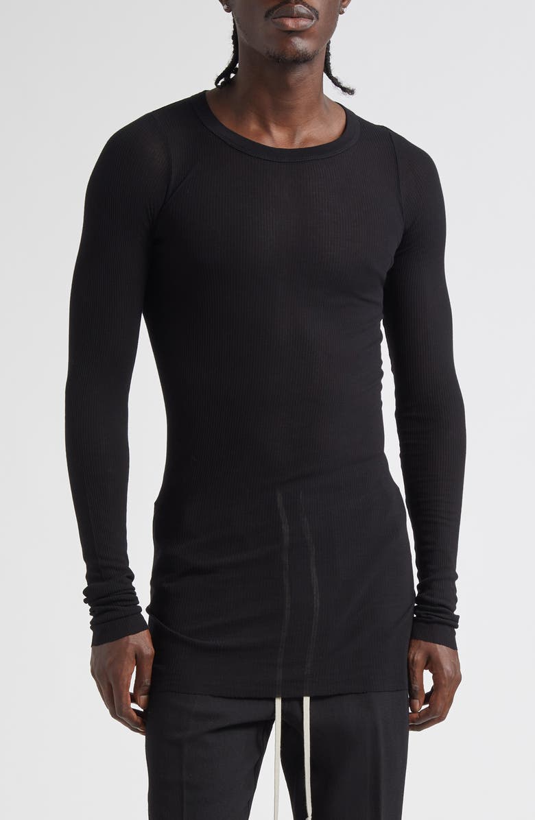Rick Owens Long Sleeve Rib T-Shirt, Main, color, Black