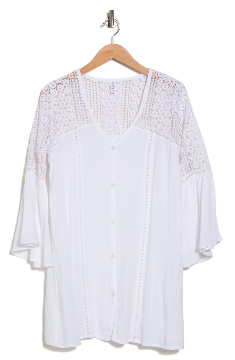 BOHO ME Lace Crochet Tunic Coverup, Alternate, color, White