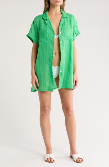 Playa Pocket Linen Cover-Up Button-Up Shirt