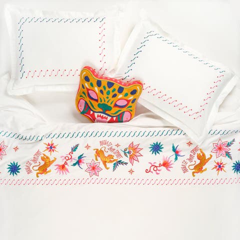 Kadmos 200 Tc Embroidered King Size Viscose Cotton Duvet Cover Full Set 94X87 In