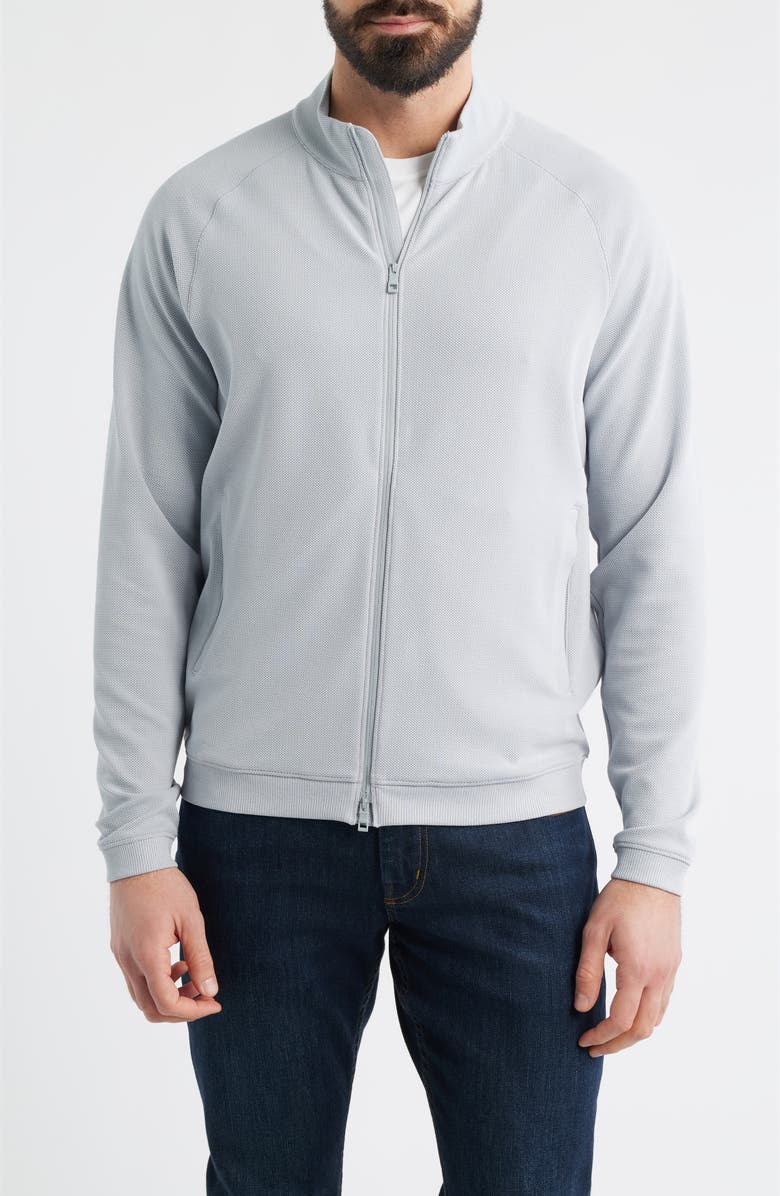 Peter Millar Cradle Full Zip Long Sleeve Piqué Knit Shirt, Alternate, color, British Grey