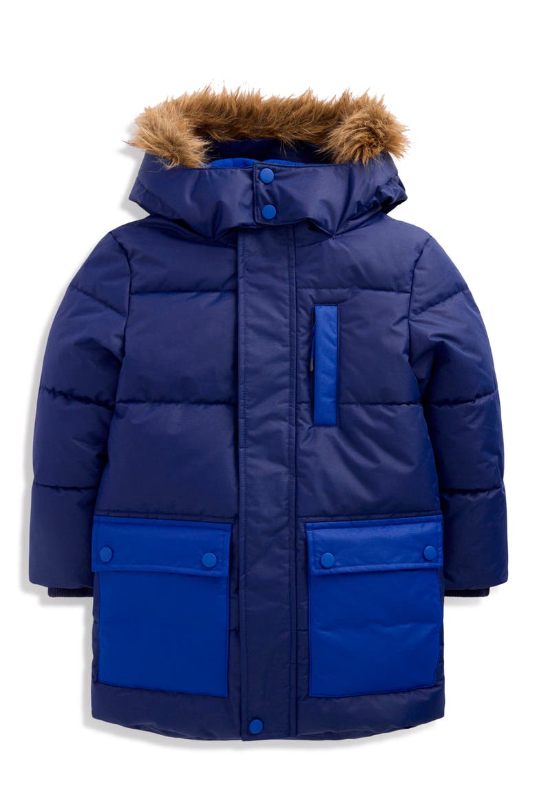 Kids' Fleece Lined Padded Faux Fur Trim Parka, Main, color, COLLEGE NAVY