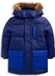 Mini Boden Kids' Fleece Lined Padded Faux Fur Trim Parka