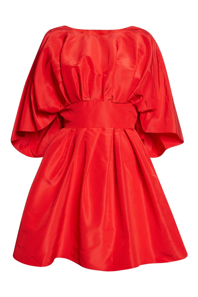 Fan Bodice Silk Faille Fit & Flare Dress, Alternate, color, HERRERA RED