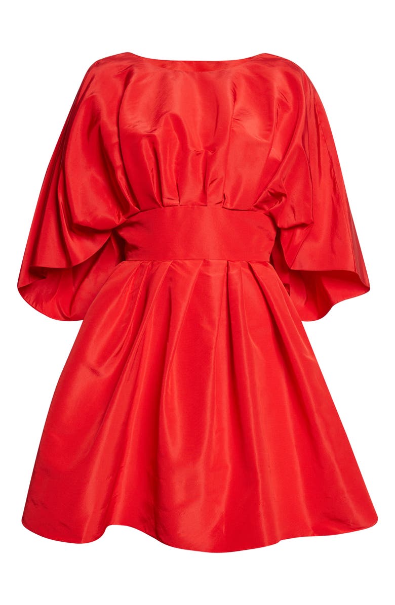Carolina Herrera Fan Bodice Silk Faille Fit & Flare Dress, Alternate, color, Herrera Red