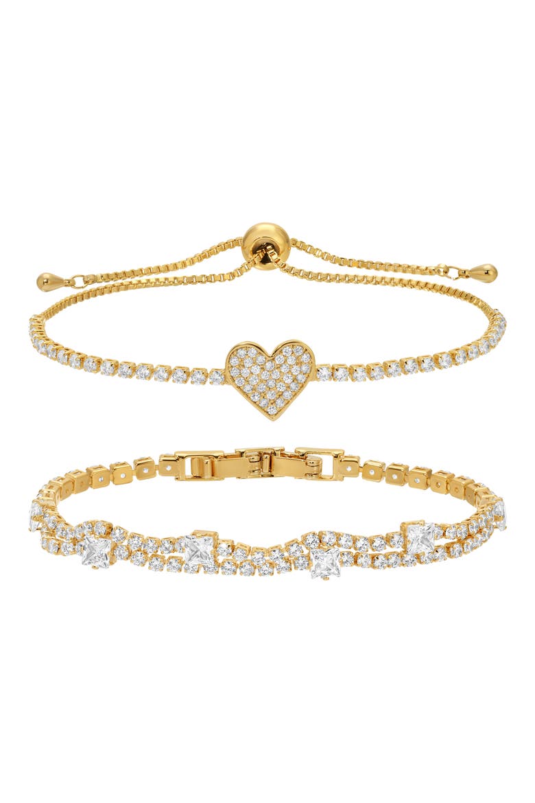 Imani Set of 2 Cubic Zirconia Bracelets, Main, color, GOLD