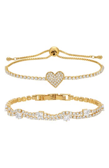 Eye Candy Los Angeles Imani Set Of 2 Cubic Zirconia Bracelets In Gold
