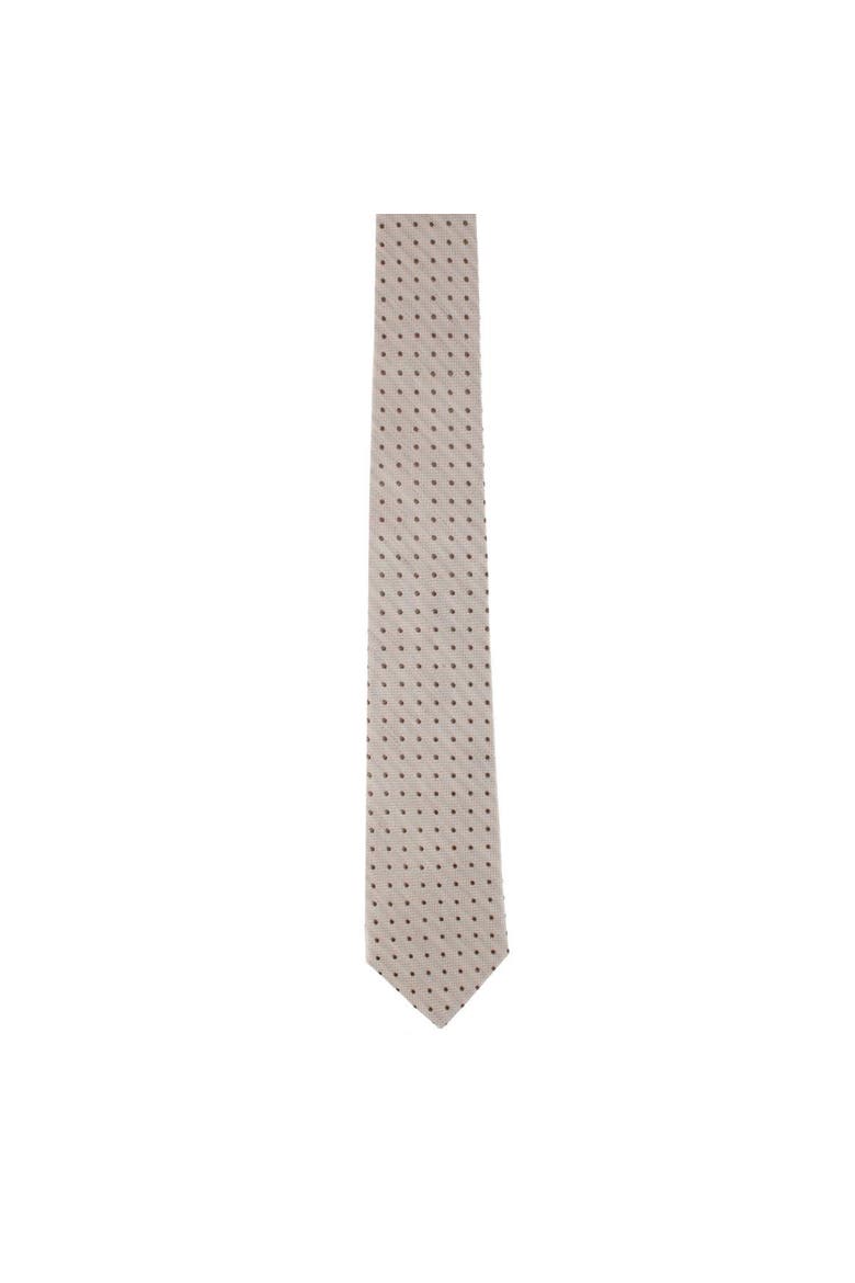 Ignacio Linen Blend Polka Dot Vertical Slant Lined Business Necktie, Alternate, color, Tan