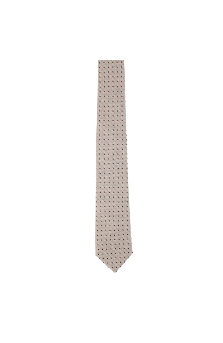 Trafalgar Ignacio Linen Blend Polka Dot Vertical Slant Lined Business Necktie, Alternate, color, Tan