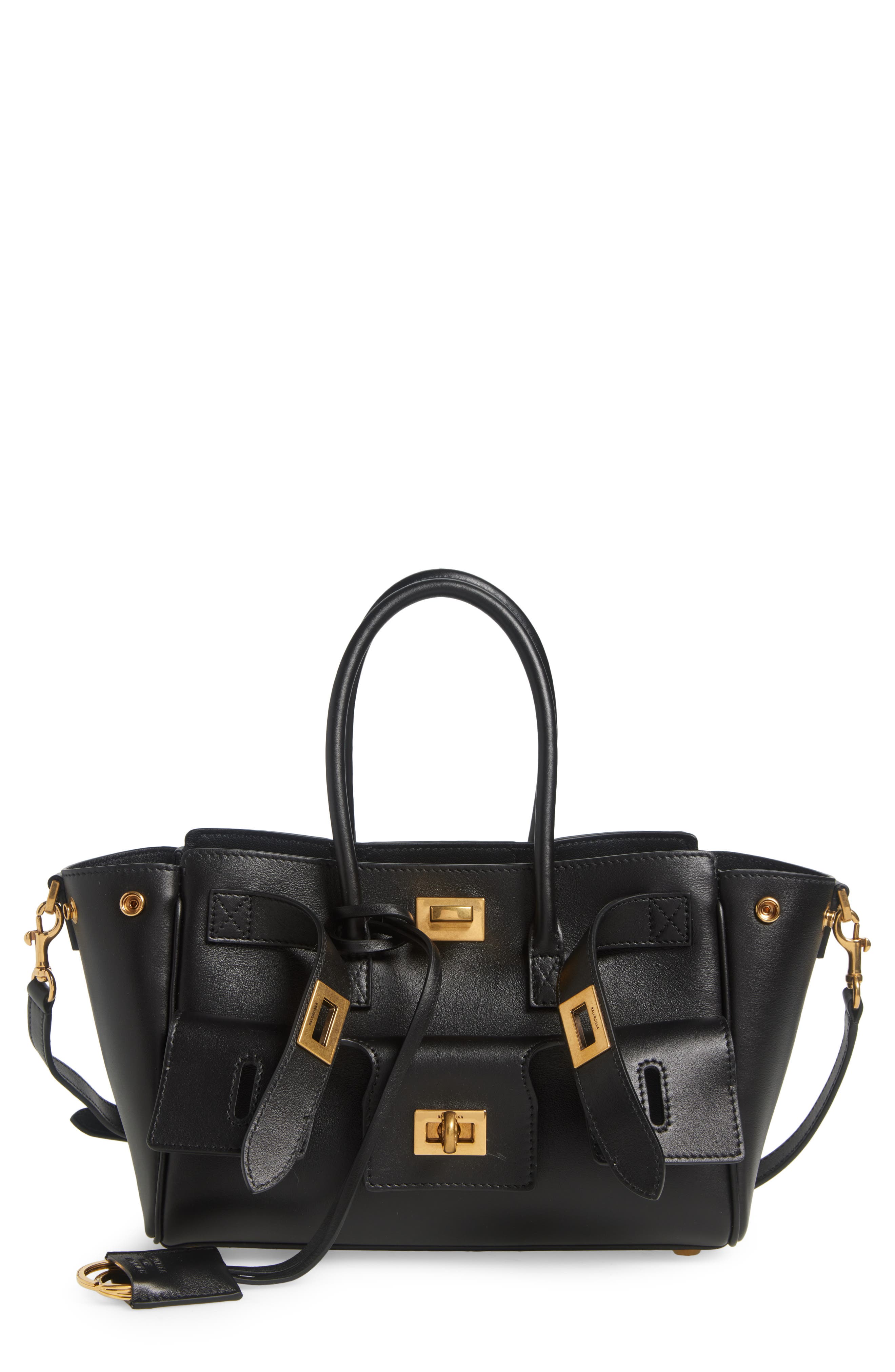 Balenciaga Mini Bel Air Leather Top Handle Bag In Black