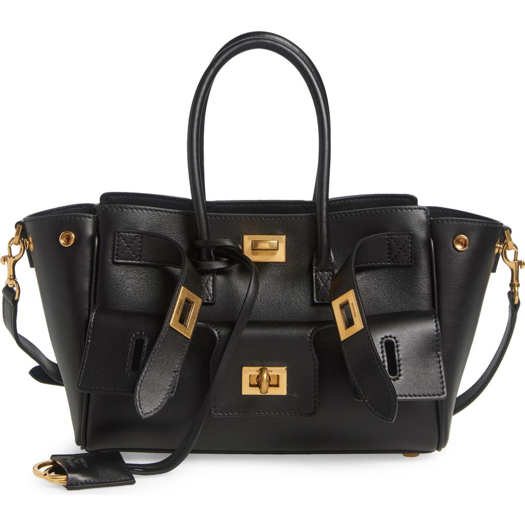 Balenciaga Mini Bel Air Leather Top Handle Bag In Black