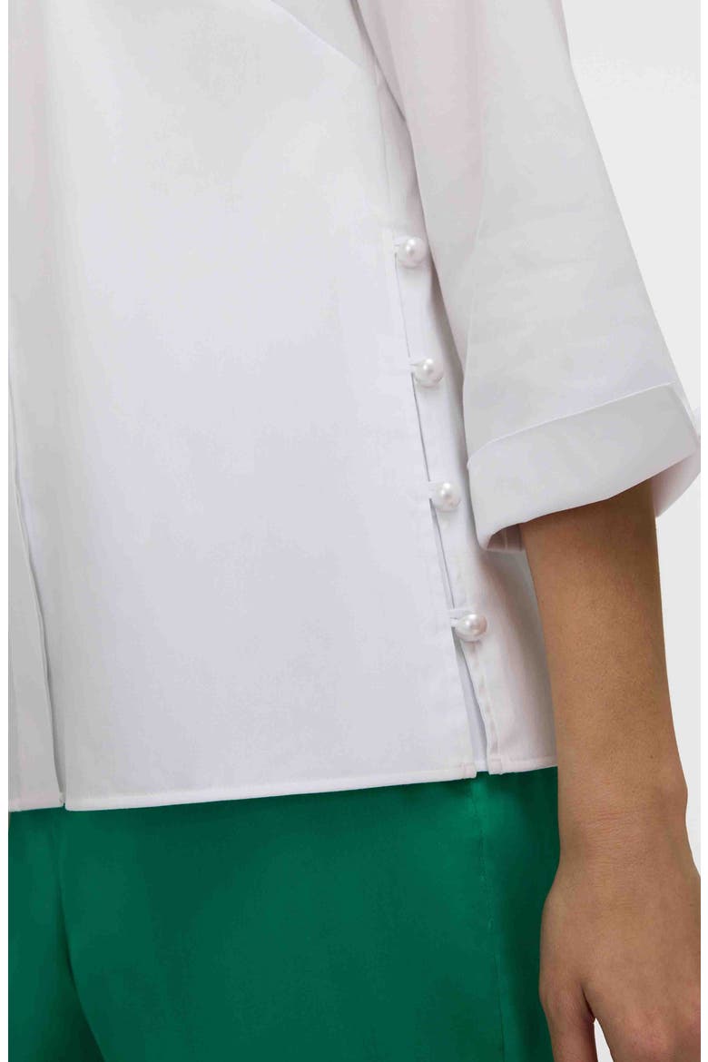 Beatrice Matte Satin Side Button Shirt, Alternate, color, WHITE