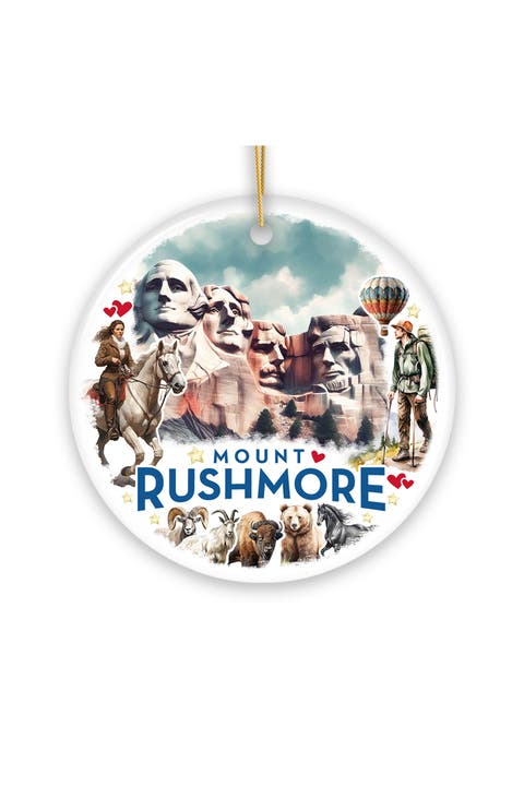 Watercolor Mt Rushmore Wildlife Scene Ceramic Ornament