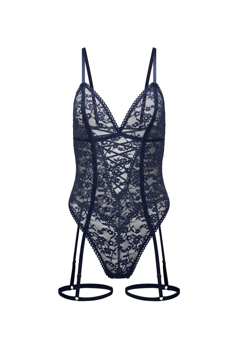 Adore Me Clarise Bodysuit Lingerie, Alternate, color, Dark Blue