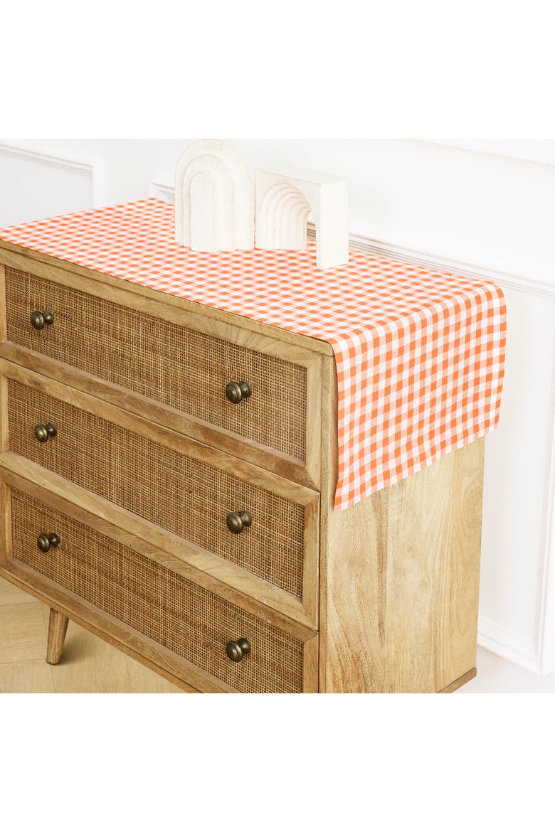Linen Table Runner - Gingham Check, Alternate, color, Muskmelon