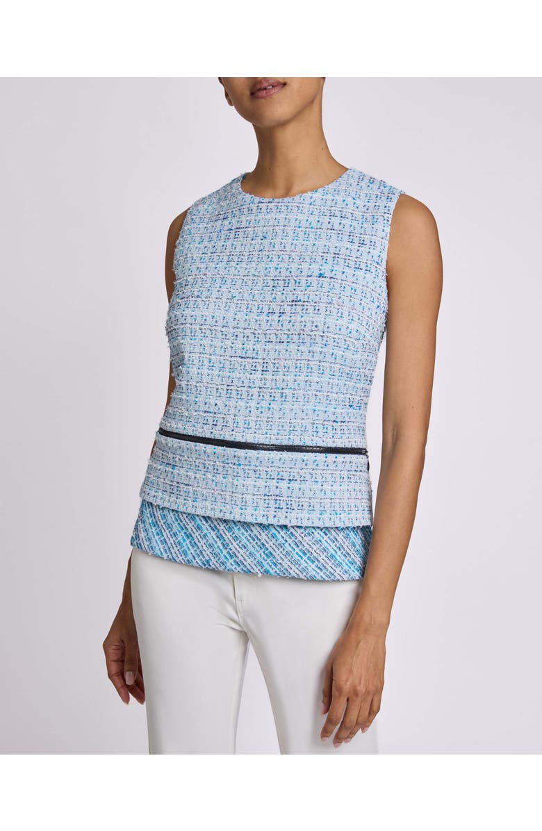 Santorelli CATERINA Sleeveless Top with Zipper Detail in Modern Tweed, Main, color, Aquamarine