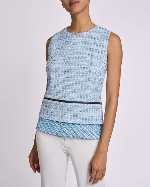 CATERINA Sleeveless Top with Zipper Detail in Modern Tweed