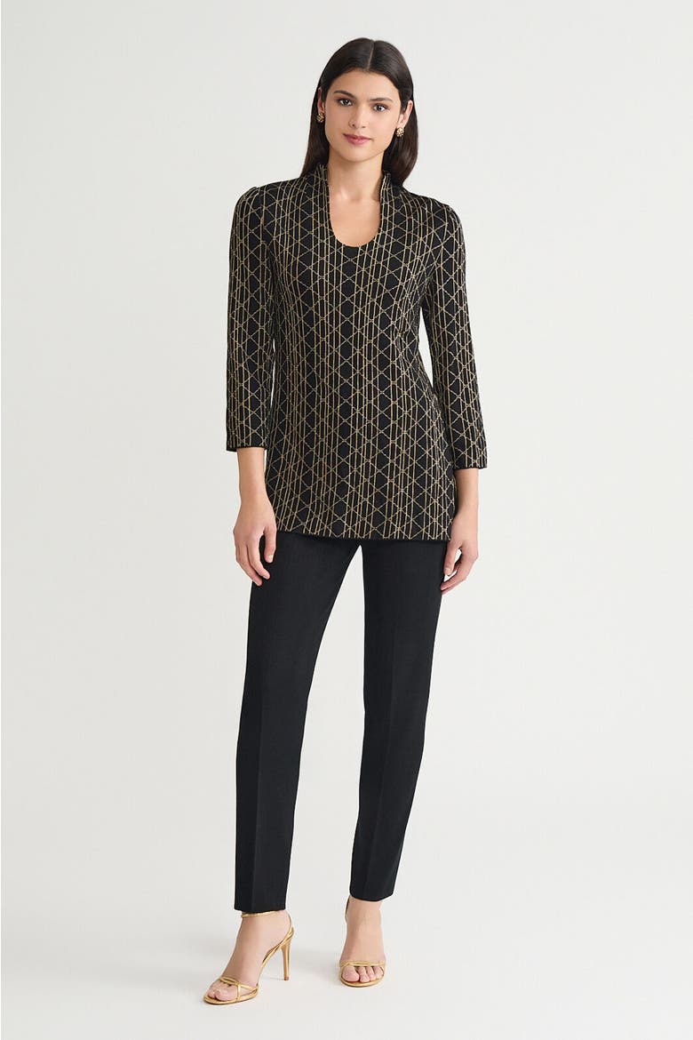 Art Deco Lurex Soft Knit Tunic, Alternate, color, Black/Gold