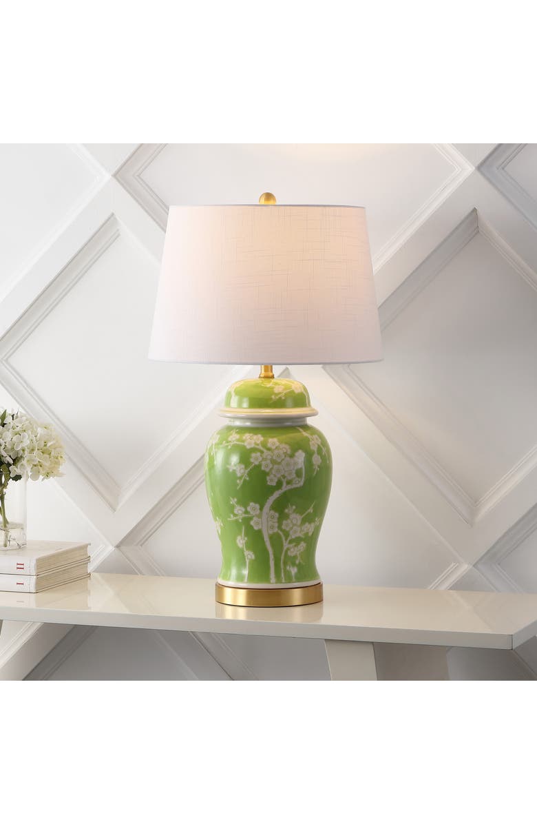 JONATHAN Y Gracie 29.5" Traditional Cottage Ceramic/Metal Ginger Jar LED Table Lamp, Main, color, Green/White
