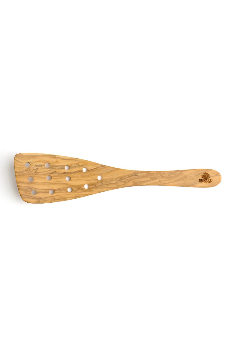 Handcrafted Olive Wood 12 Inch Curved Slotted Spatula, Alternate, color, Brown