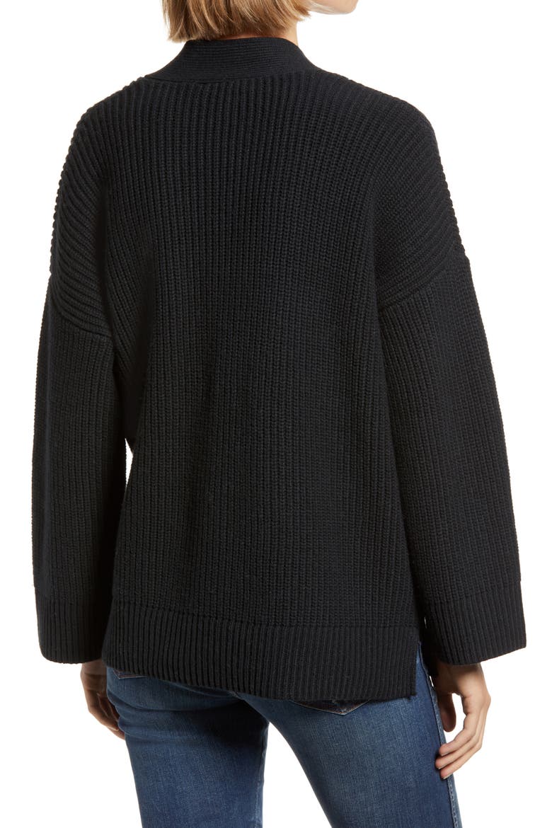 Madison Rib Side Tie Cardigan (Nordstrom Exclusive), Alternate, color, TRUE BLACK