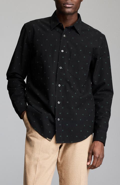Standard Fit Geometric Dobby Button-Up Shirt