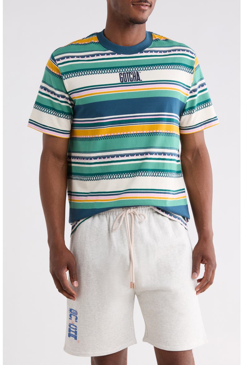 Yardy Cotton T-Shirt, Main, color, TEAL/ ECRU
