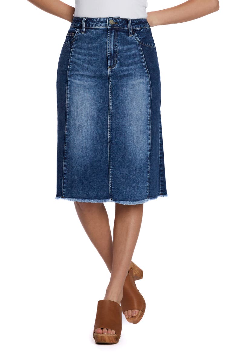 Two-Tone Raw Hem Denim Skirt, Main, color, POLARIS BLUE COMBO