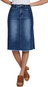 Wash Lab Denim Two-Tone Raw Hem Denim Skirt