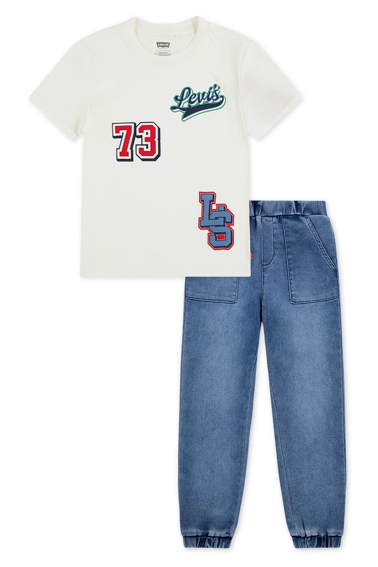 Kids' Moto Patch T-Shirt & Joggers Set, Main, color, LEVI EGRET