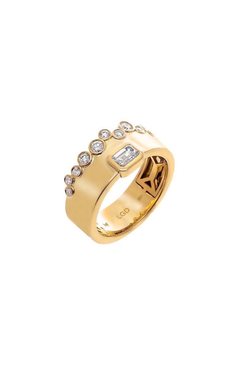 BY ADINA EDEN Lab Grown Diamond Round & Emerald Bezel Wide Band Ring 14K, Main, color, 14K Gold