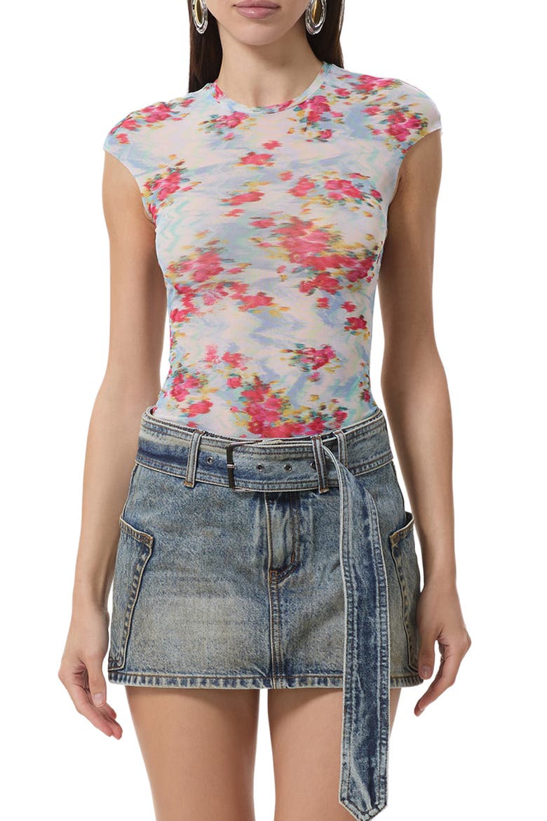 Nina Print Cap Sleeve Mesh Top, Main, color, DIGITAL FLORAL