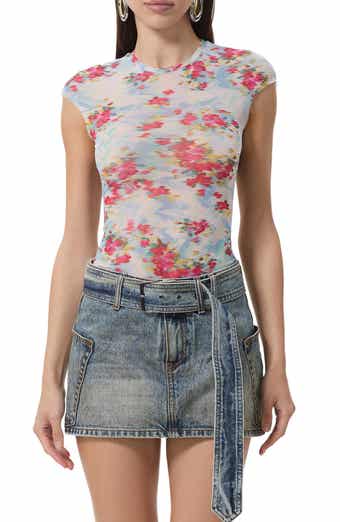 Nina Print Cap Sleeve Mesh Top