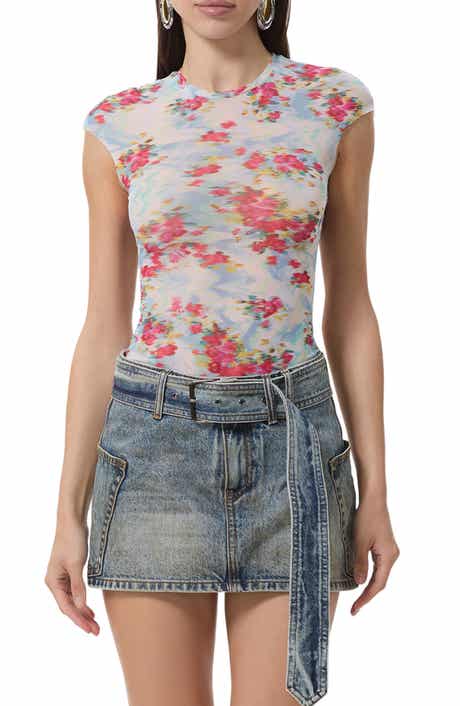 Nina Print Cap Sleeve Mesh Top