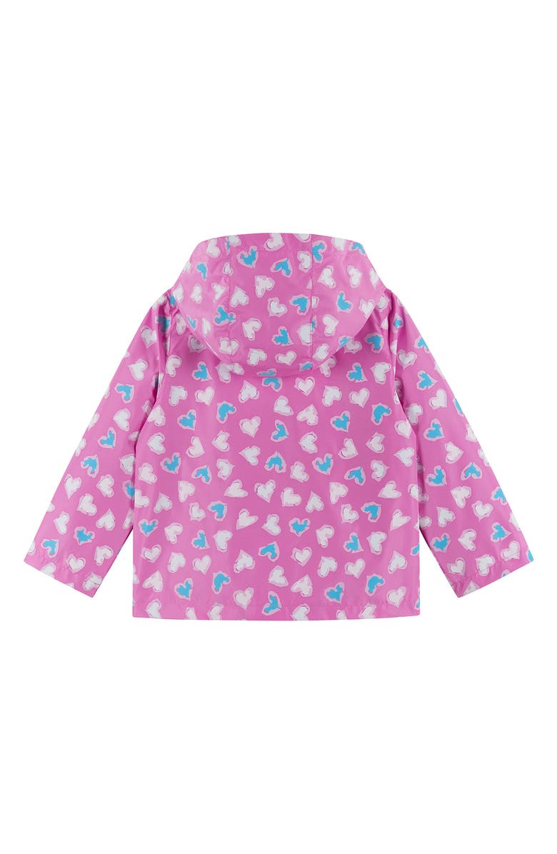 Andy & Evan Kids' Heart Print Color Change Rain Jacket, Alternate, color, Pink Multi