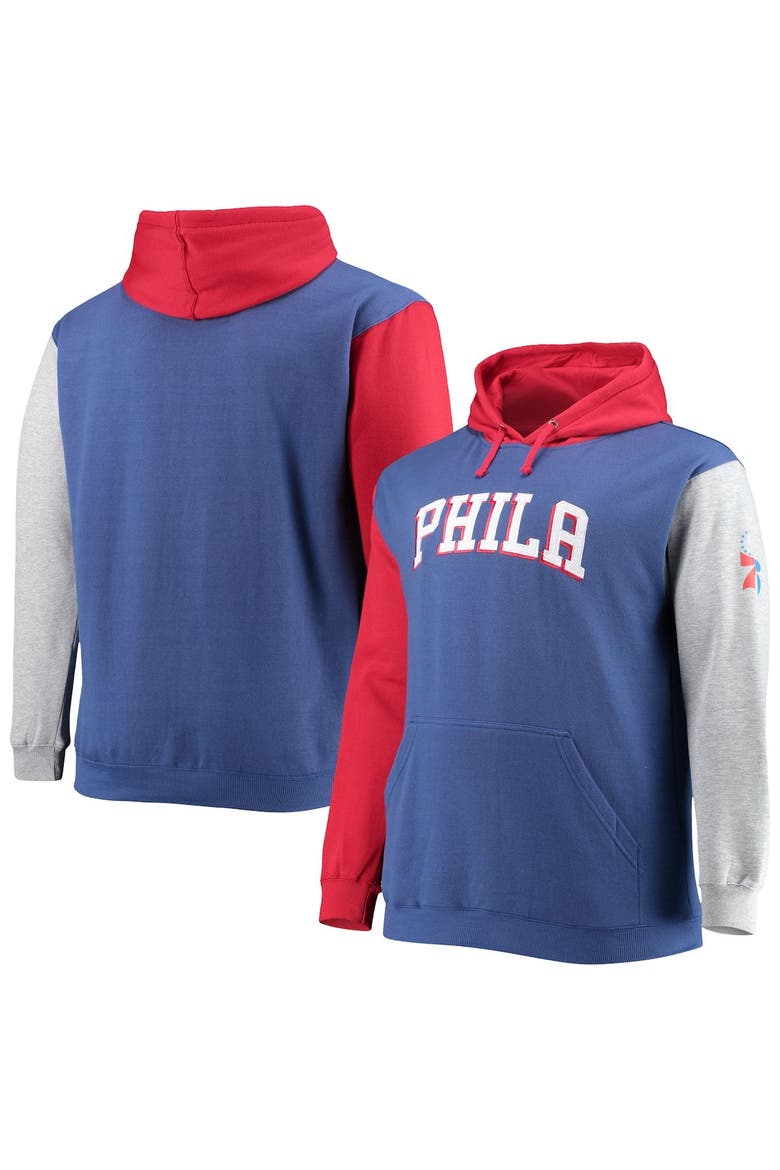 Men's Fanatics Branded Royal/Red Philadelphia 76ers Big & Tall Double Contrast Pullover Hoodie, Main, color, Royal