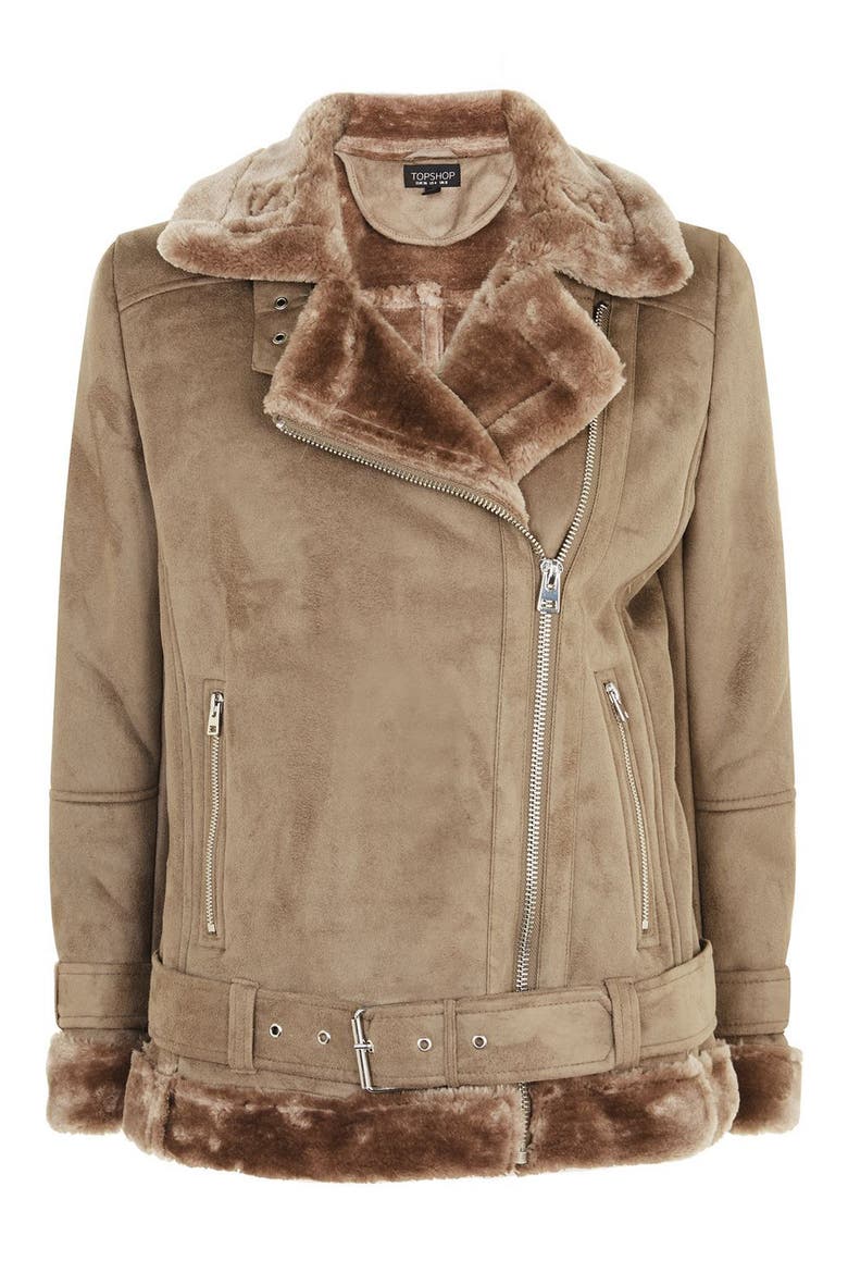 Faux Shearling Biker Jacket, Alternate, color, GREY