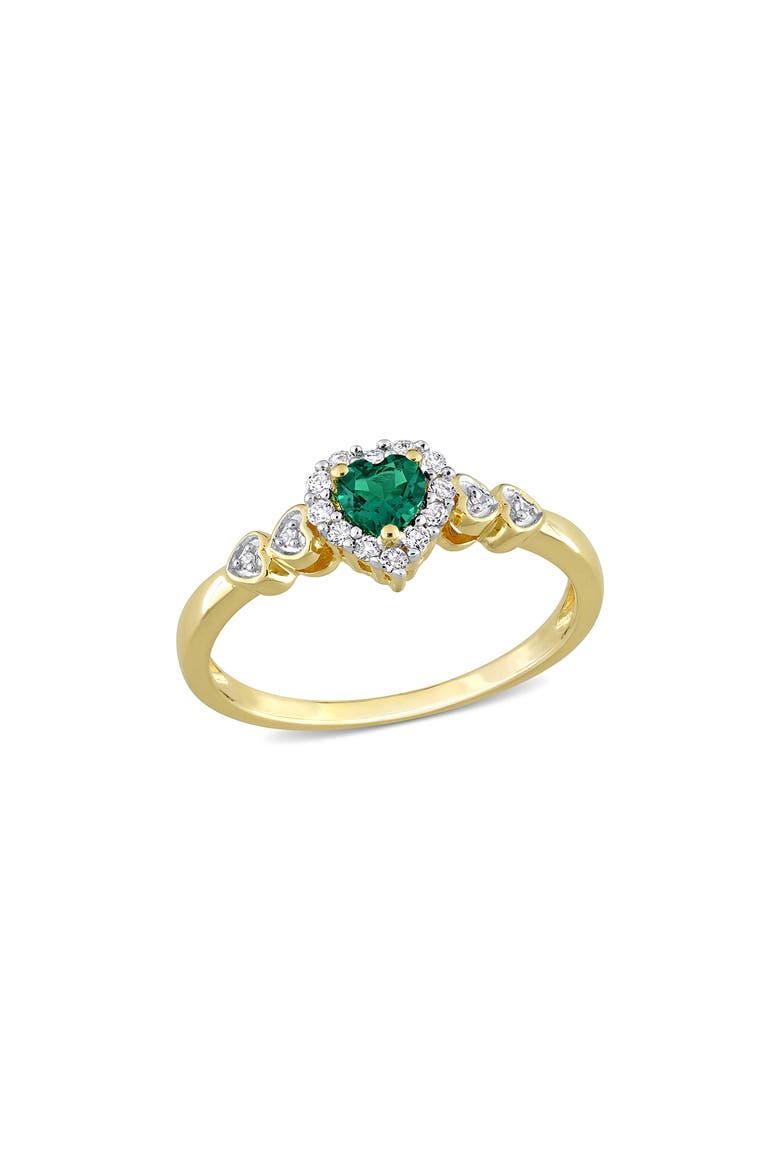 Gold-Tone Cubic Zirconia Heart Shape Ring, Main, color, GREEN