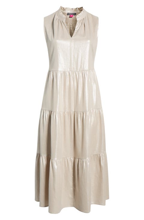 Linen Blend Tiered Maxi Dress (Plus)