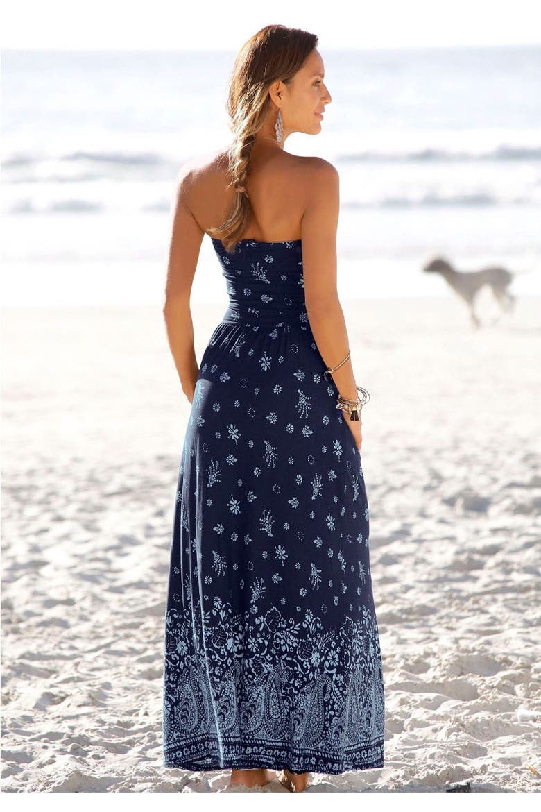 Bandeau Maxi Dress, Alternate, color, Navy Printed