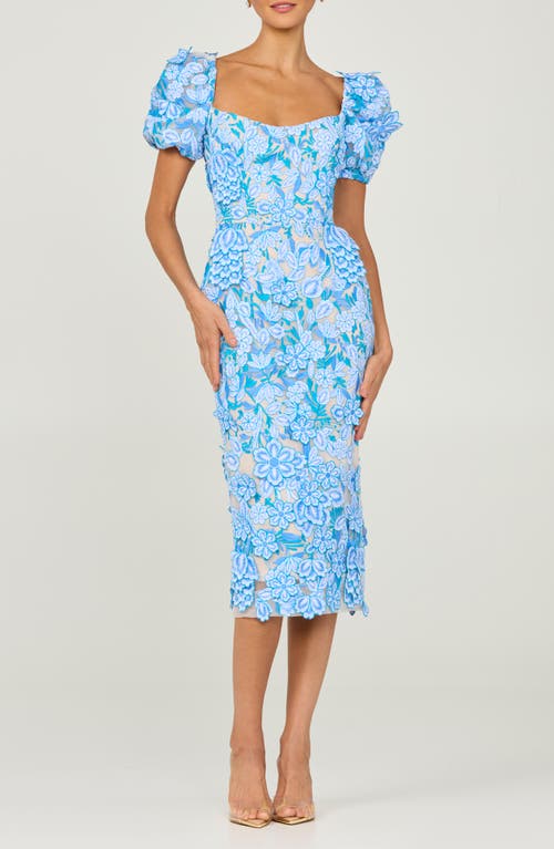 Helsi Lucia Floral Embroidered Cocktail Midi Dress In Blue Floral