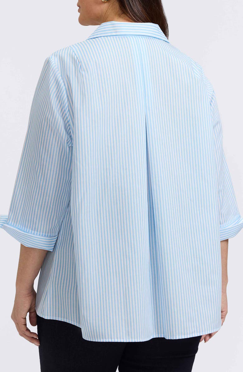 Foxcroft Agnes Stripe Floral Embroidered Cotton Shirt, Alternate, color, Blue Multi